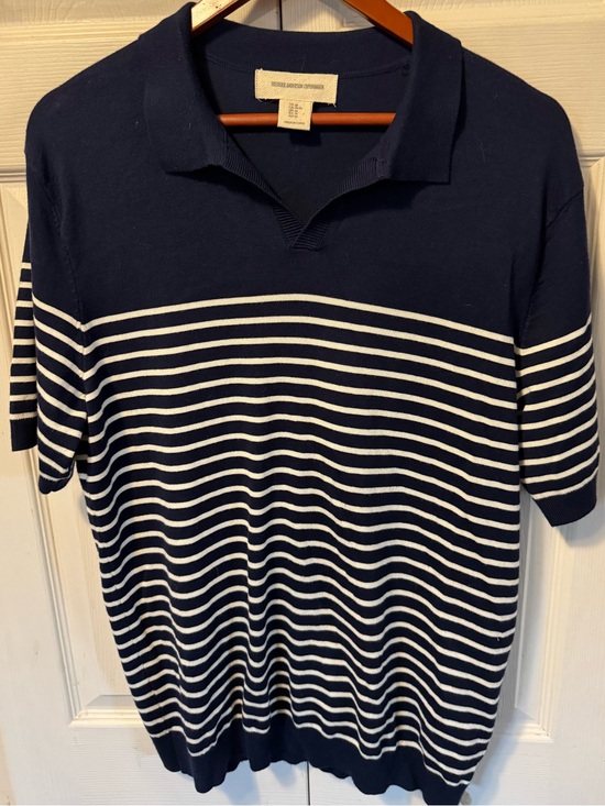 Frederik anderson of Copenhagen Other - Frederick Anderson of Cogenhagen Men's Navy & White Striped Knit Polo